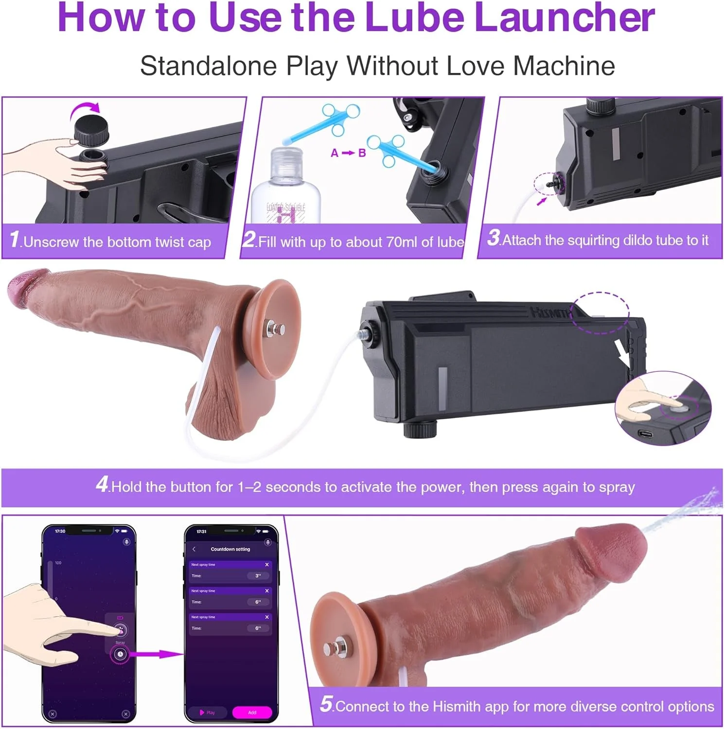 AquaFlow Automatic Lube Launcher with App Control & 3 Dildos - Image 7
