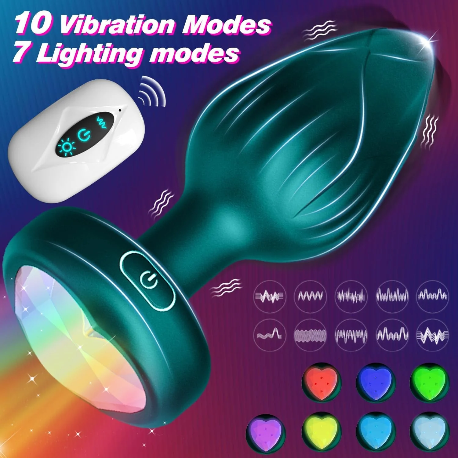 AuroraPlug LED Light-Up Vibrating Butt Plug 10 Modes - Image 3