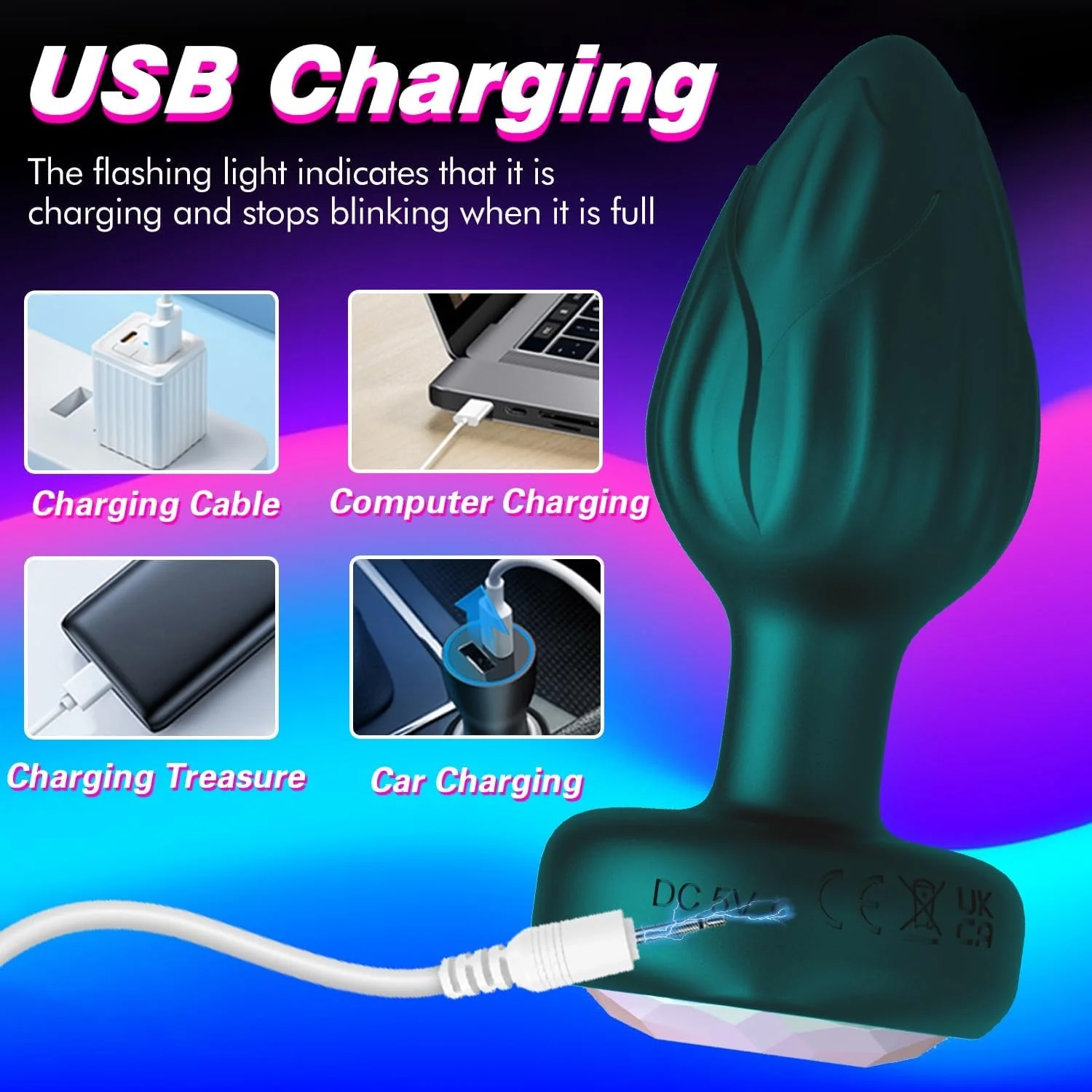 AuroraPlug LED Light-Up Vibrating Butt Plug 10 Modes - Image 6