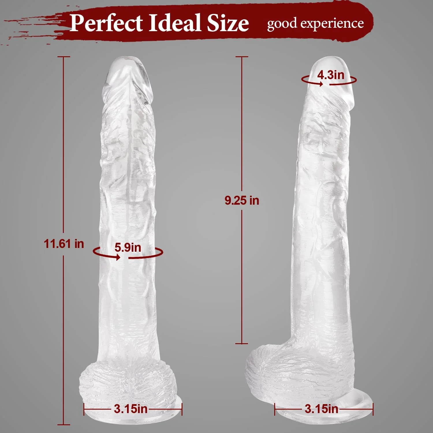 CrystalFlex 11.6" Realistic Clear Suction Base Dildo - Image 3