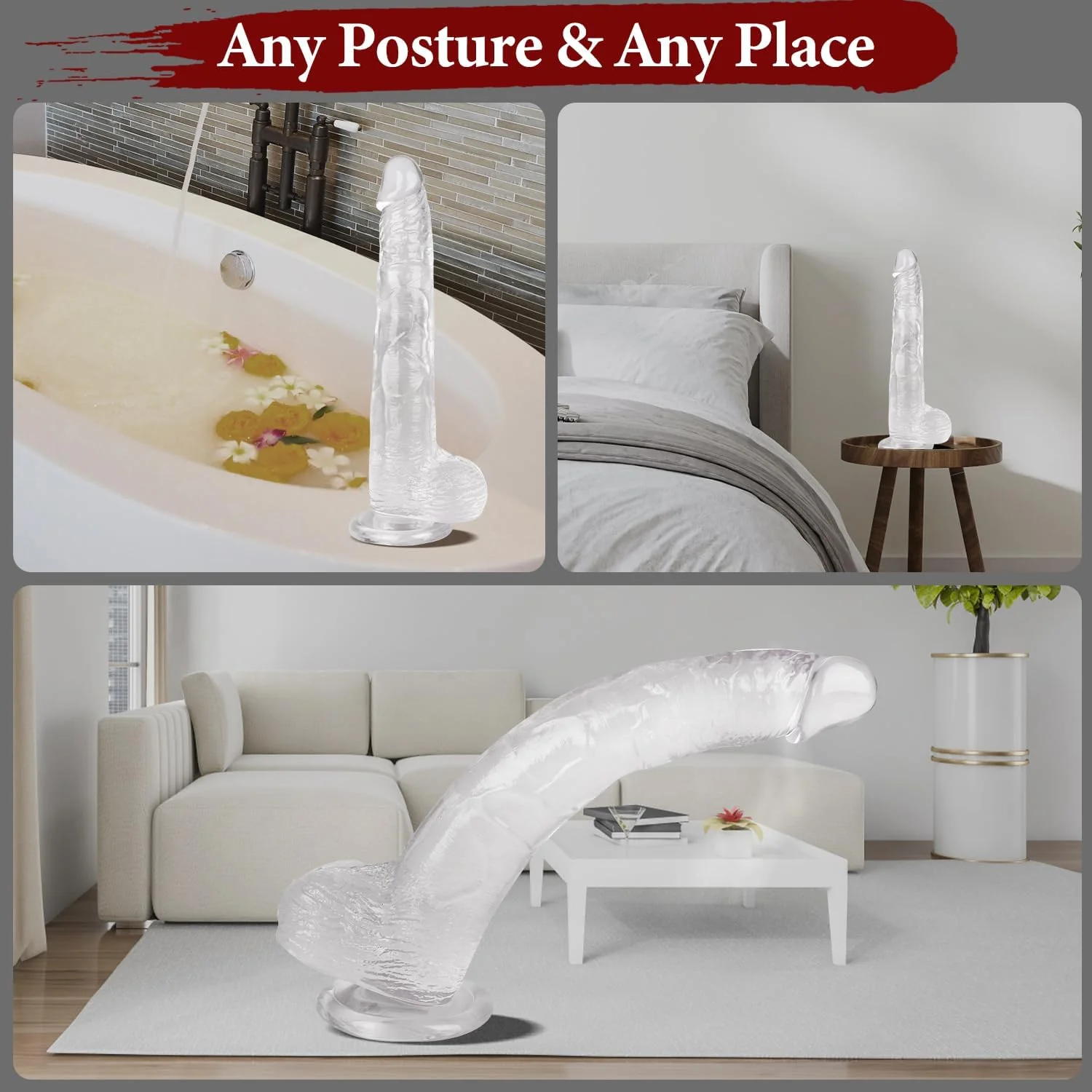 CrystalFlex 11.6" Realistic Clear Suction Base Dildo - Image 5