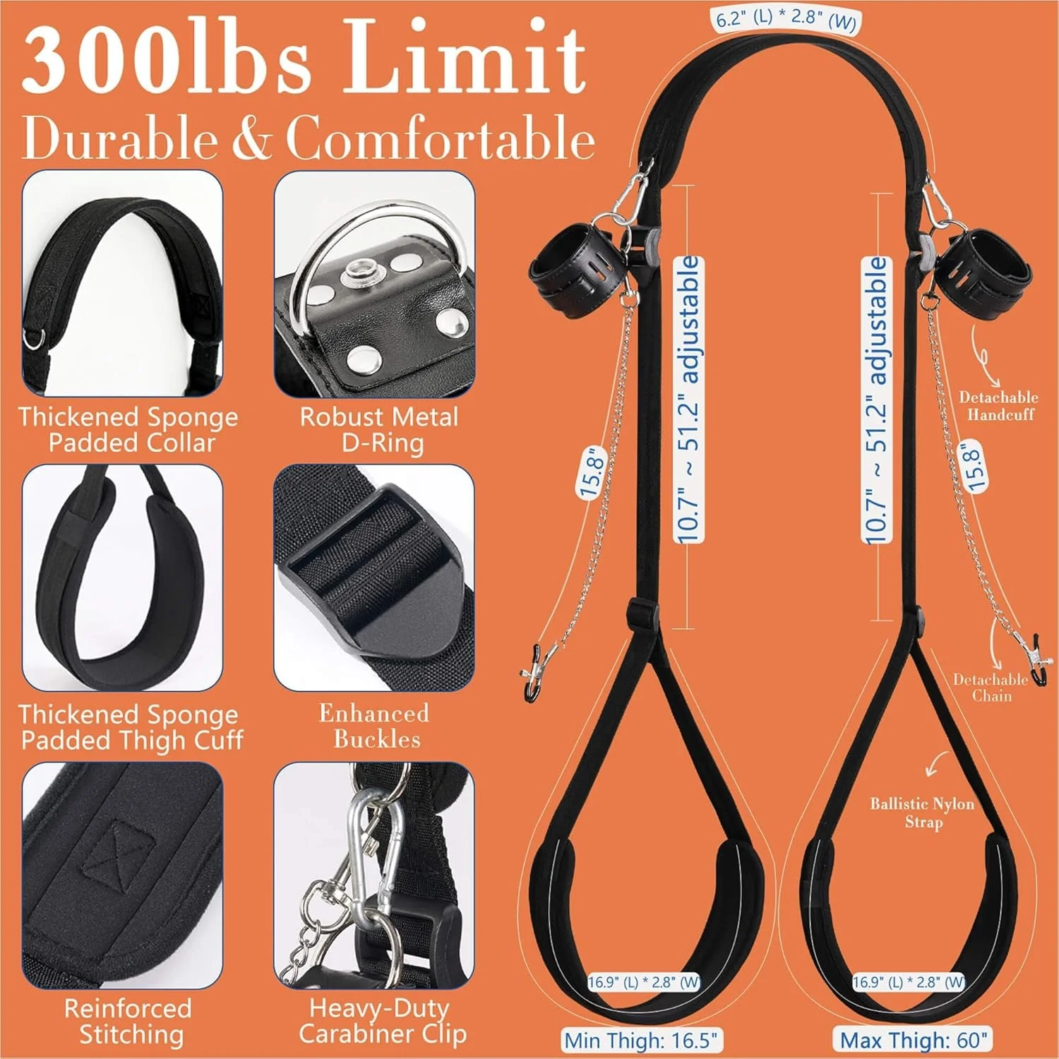 BoundSymphony BDSM Sling Kit – Adjustable Cuffs & Nipple Clamps - Image 2