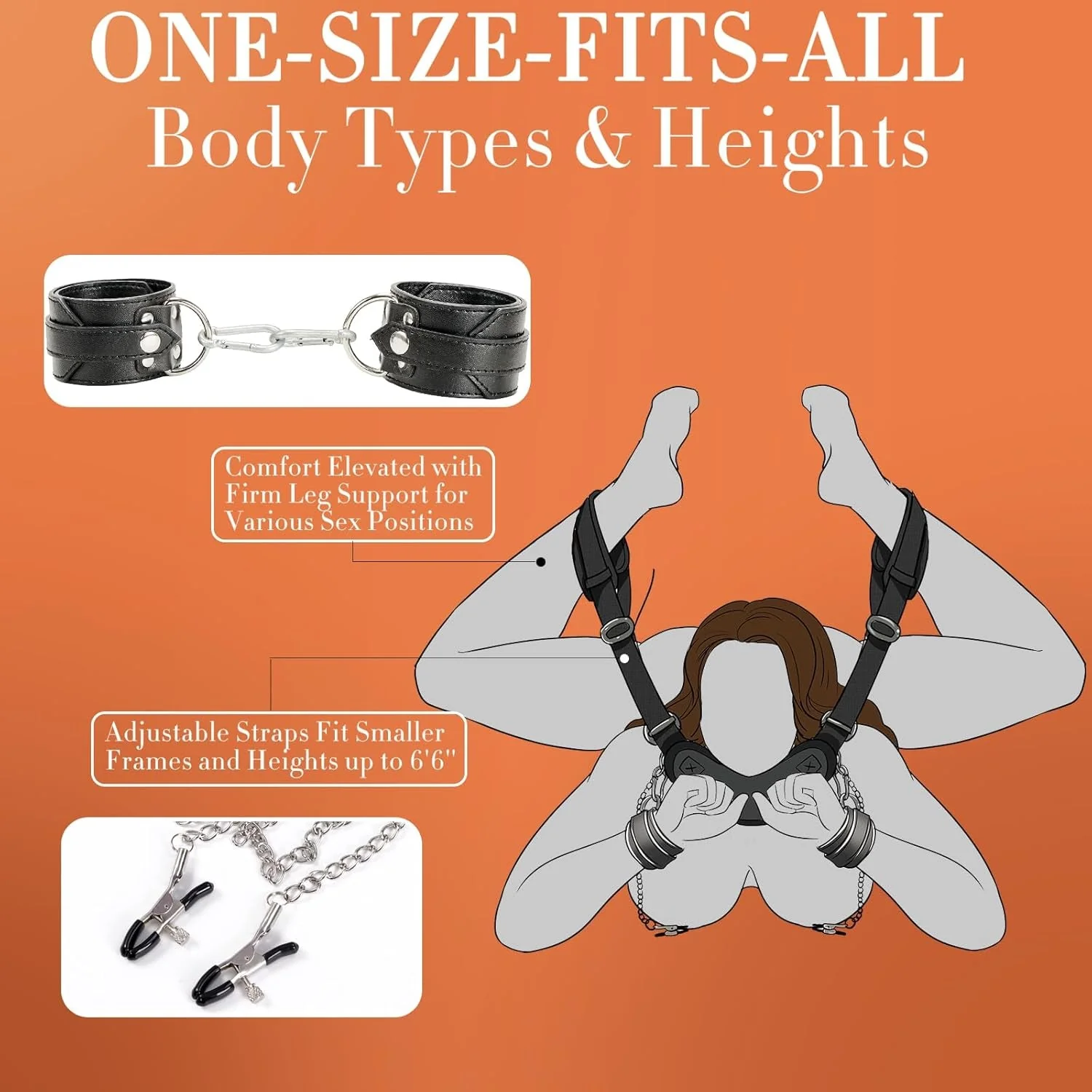 BoundSymphony BDSM Sling Kit – Adjustable Cuffs & Nipple Clamps - Image 4