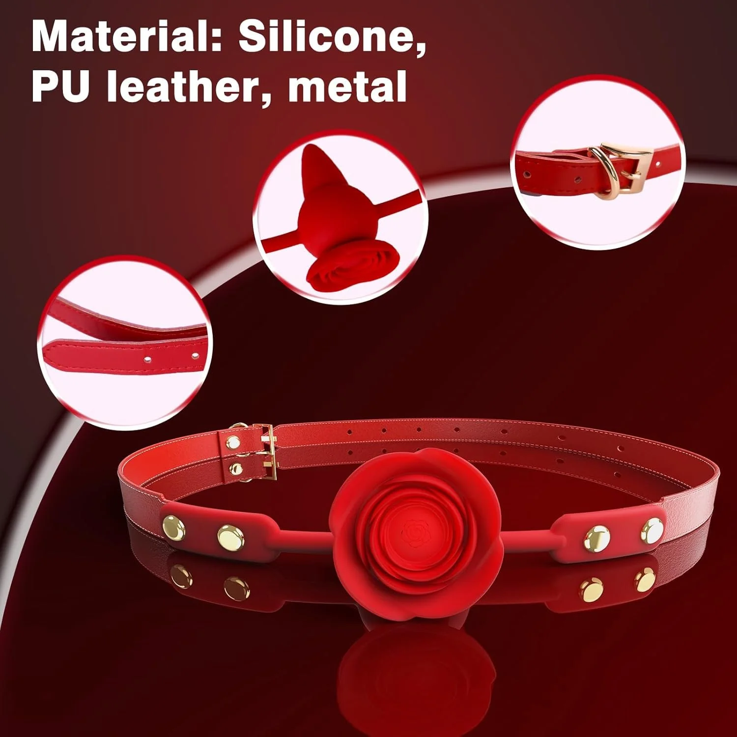 CrimsonBloom Silicone Rose Ball Gag With Removable Plug - Image 3