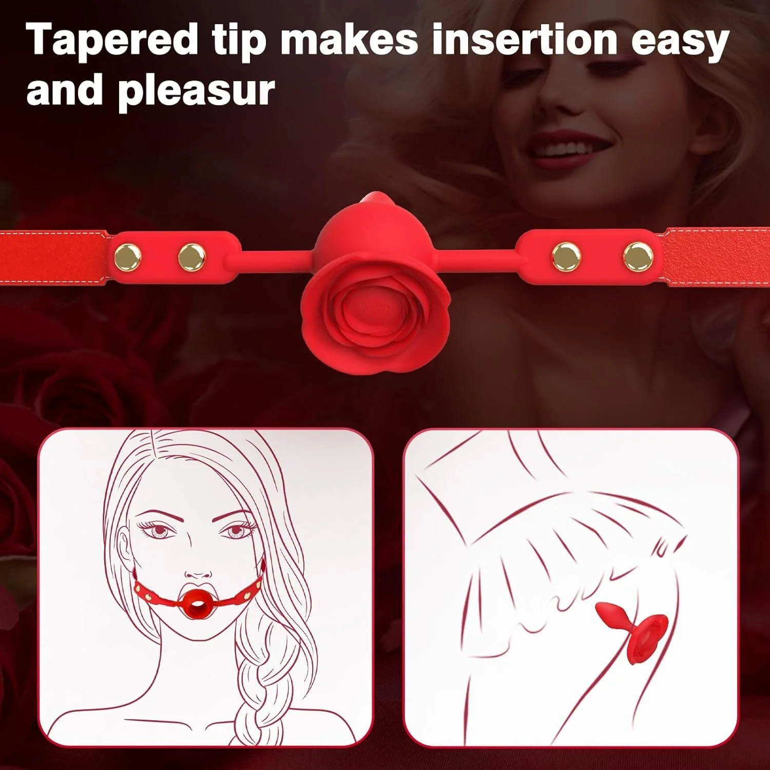 CrimsonBloom Silicone Rose Ball Gag With Removable Plug - Image 4