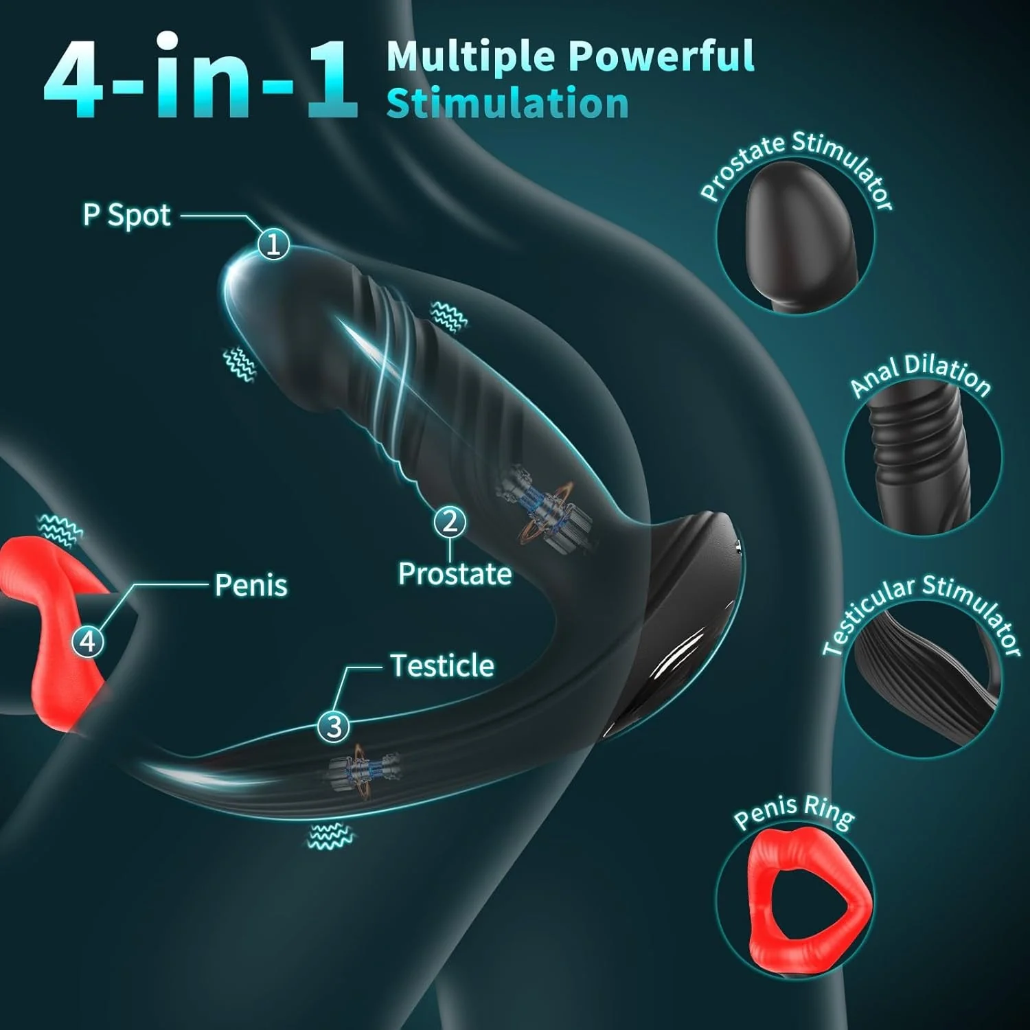 CrimsonLips Prostate Massager Cock Ring 9+9 Modes - Image 2