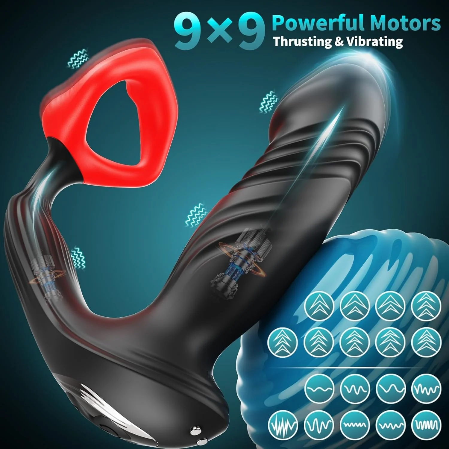CrimsonLips Prostate Massager Cock Ring 9+9 Modes - Image 3