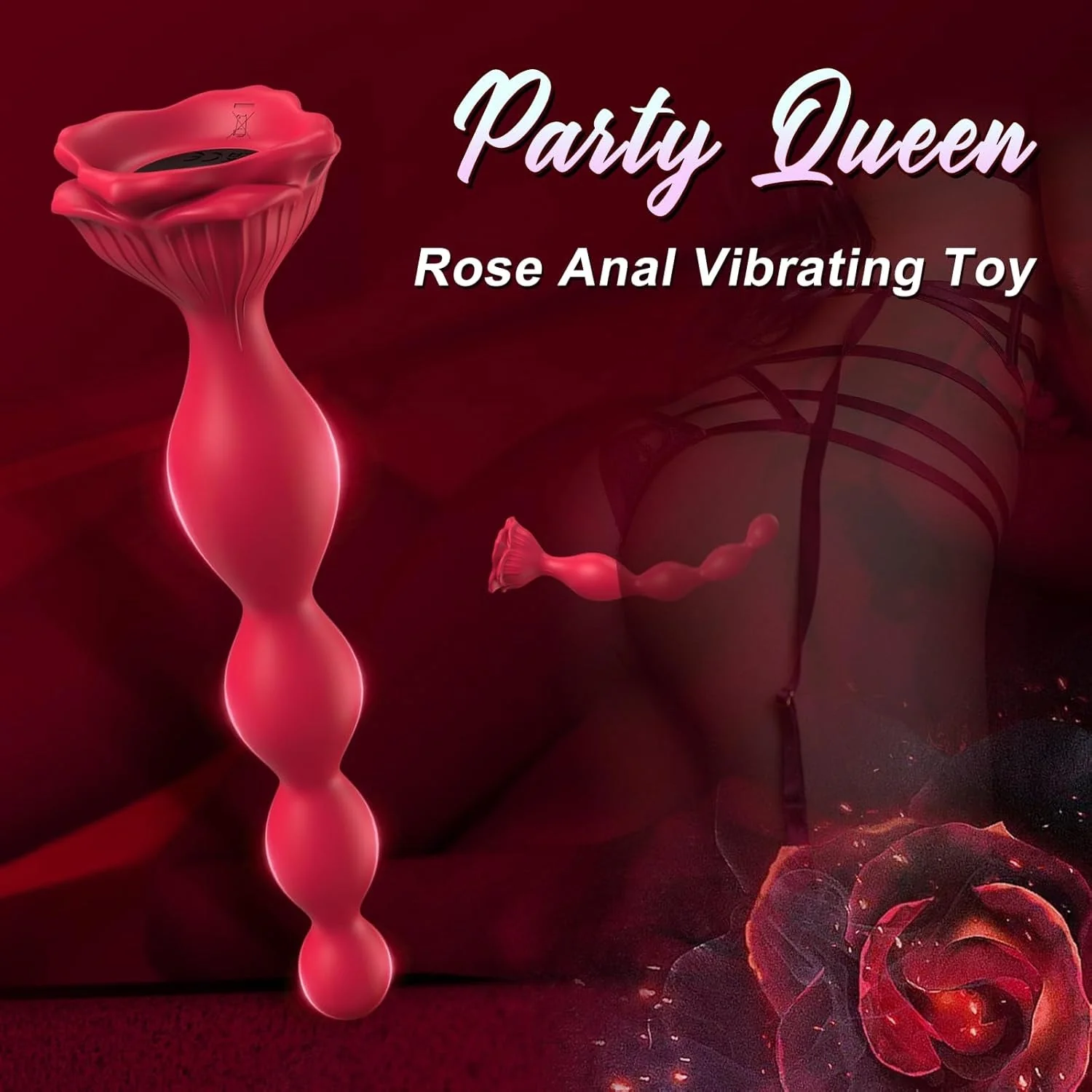 CrimsonPetal 7.8" Rose Anal Beads Vibrator with 9 Modes - Image 2