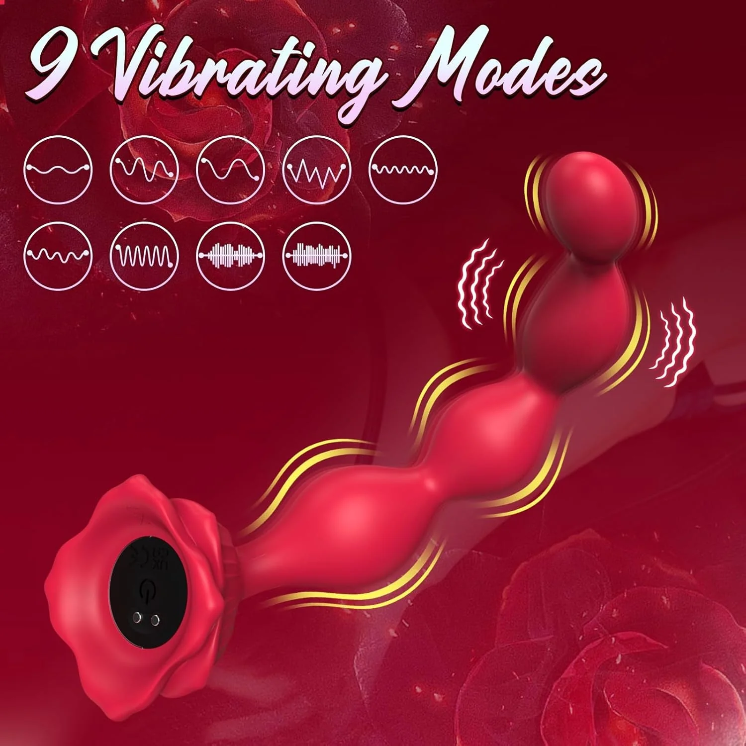CrimsonPetal 7.8" Rose Anal Beads Vibrator with 9 Modes - Image 3