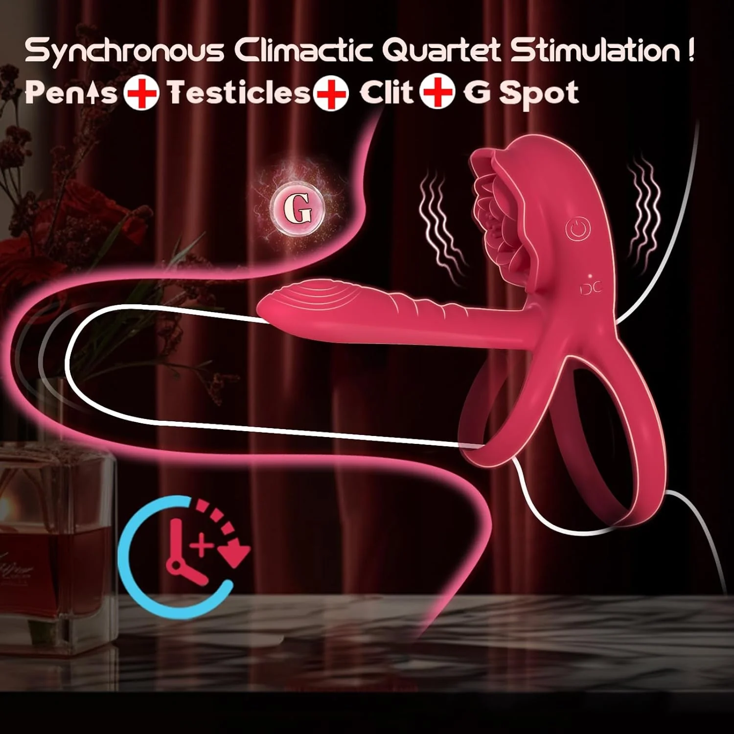 CrimsonQuartet Vibrating Cock Ring Clit Stim Sleeve 9 Modes - Image 2