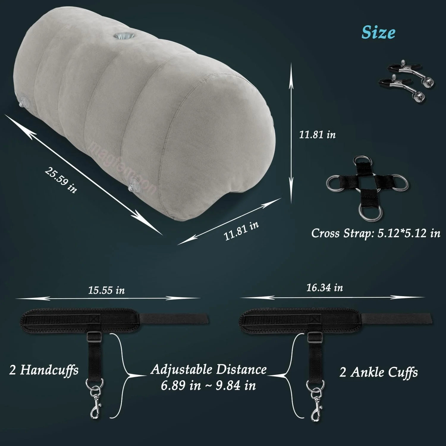 Heart-Shaped Inflatable Bondage Pillow | Toy Mount Cushion with Cuffs, Straps & Clamps | Bedroom Wedge Kit for Couples - Image 6