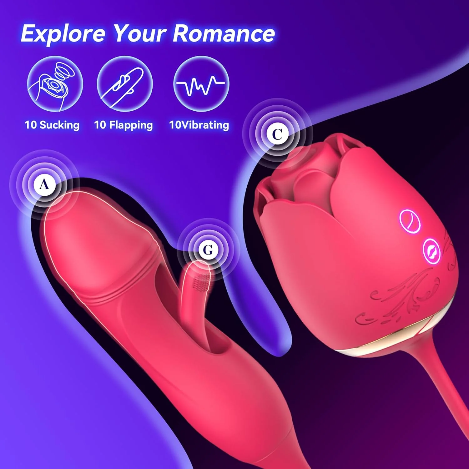 DoubleTrouble Rose Flapping Vibrator & Clitoral Suction - Image 3