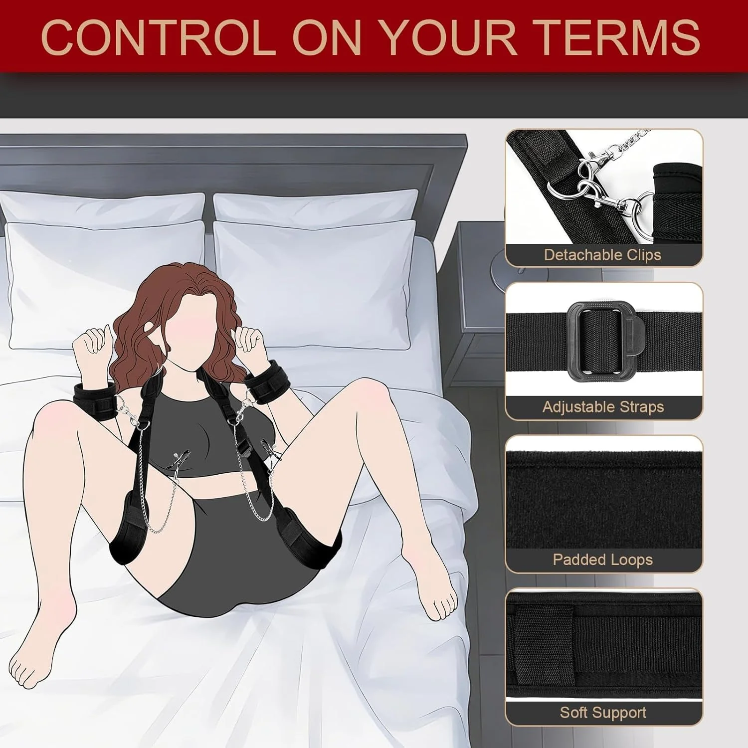 EffortlessAngle Neck-to-Thigh Bondage Sling – Cuffs & Nipple Clamps - Image 2