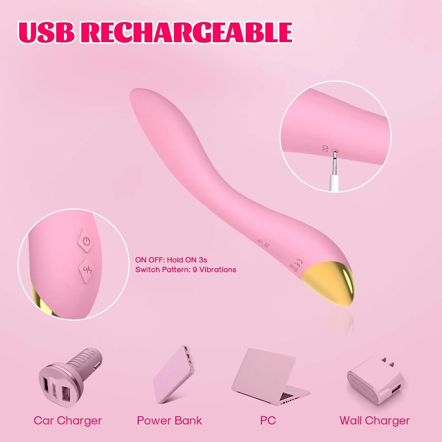 FlamingoFlex G-Spot Vibrator Wand, 9 Modes - Image 3