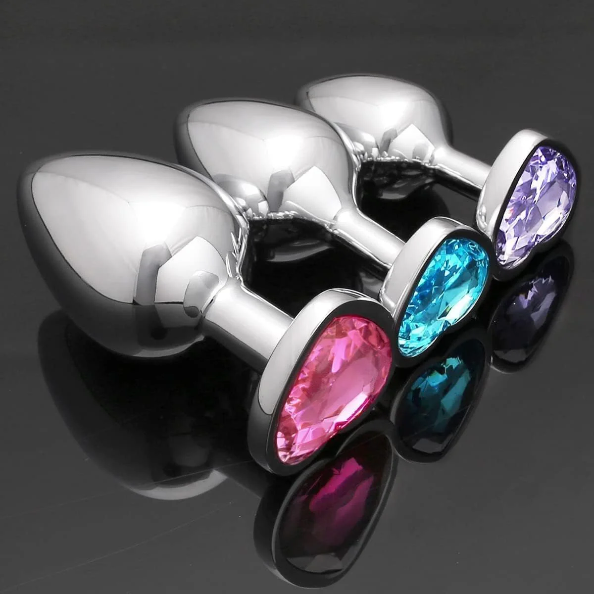 JewelTrio 3-Piece Metal Heart Jewel Butt Plug Set - Image 2