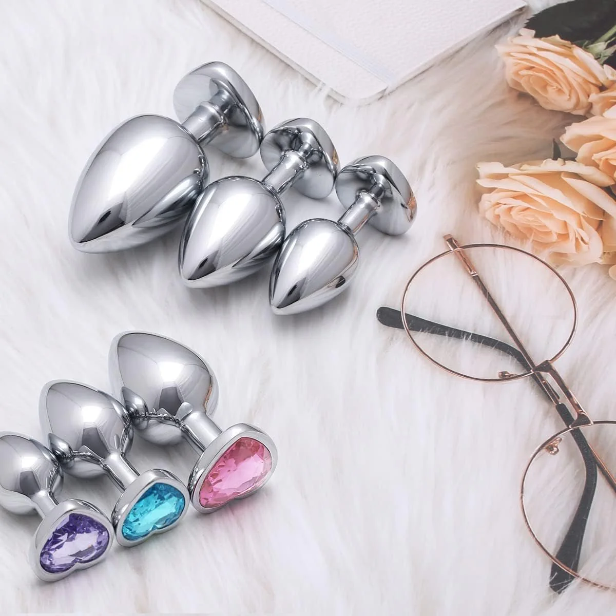 JewelTrio 3-Piece Metal Heart Jewel Butt Plug Set - Image 4
