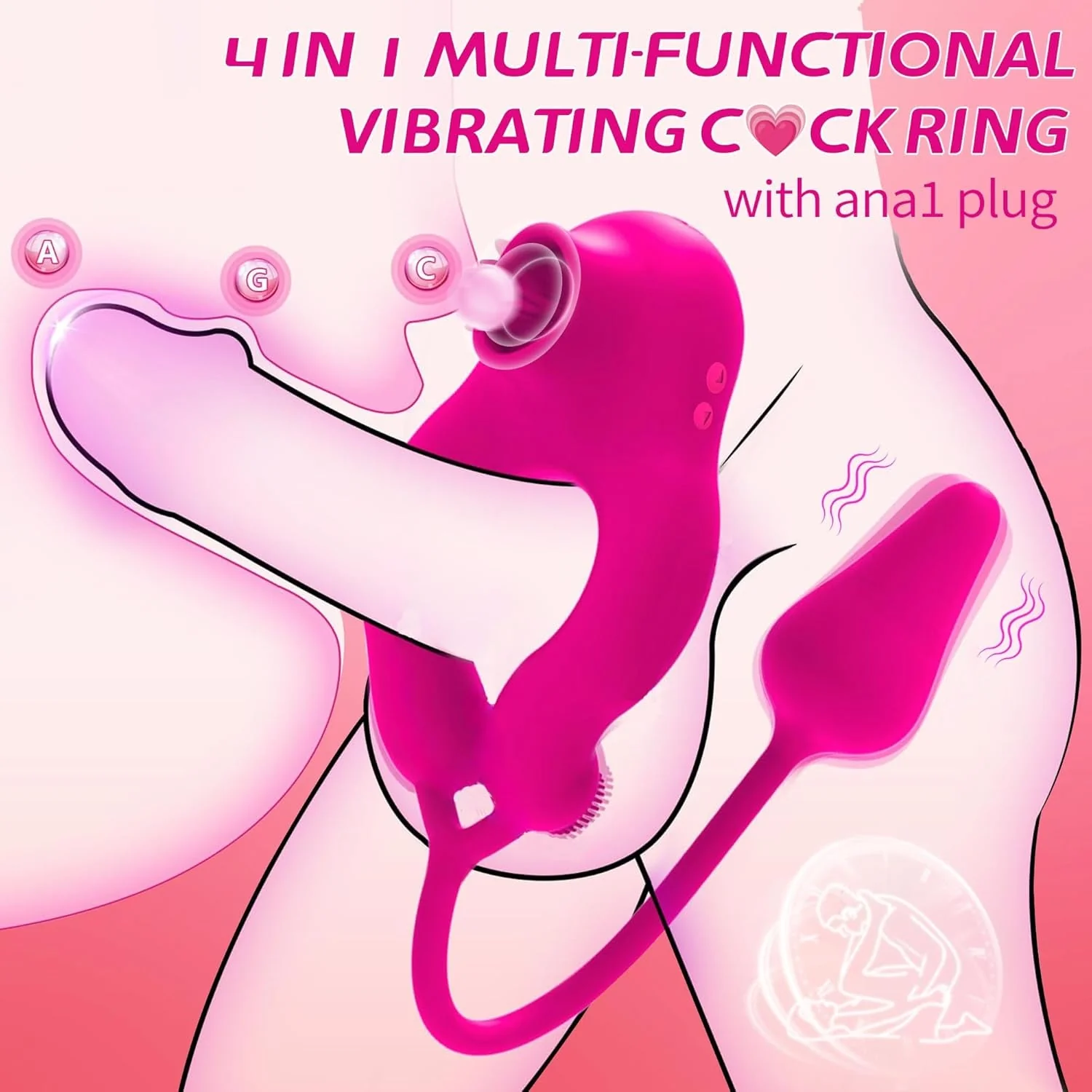 LickLink 4-in-1 Vibrating Cock Ring with Anal & Clit Stimulator - Image 2