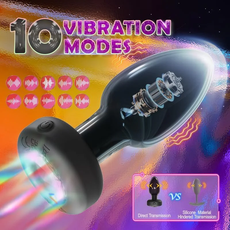 LumaGlow Light-Up Vibrating Glass Butt Plug 10 Modes - Image 2