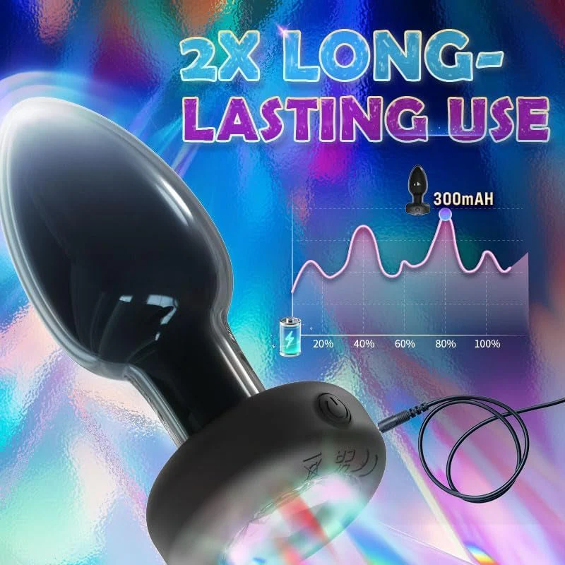 LumaGlow Light-Up Vibrating Glass Butt Plug 10 Modes - Image 3