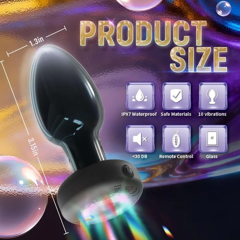 LumaGlow Light-Up Vibrating Glass Butt Plug 10 Modes - Image 6