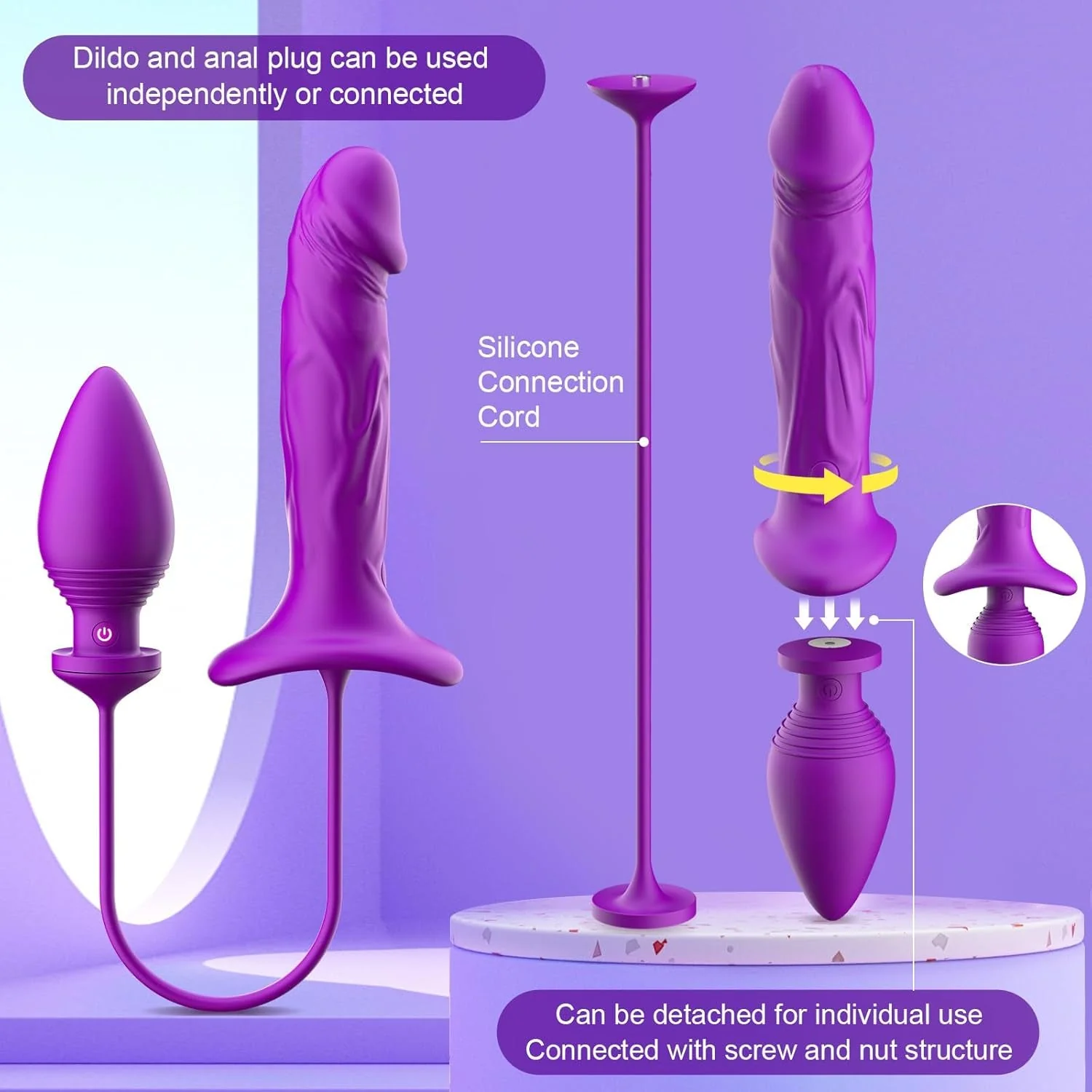 LureLock Dual-Ended Vibrating Dildo & Anal Plug Wand - Image 4