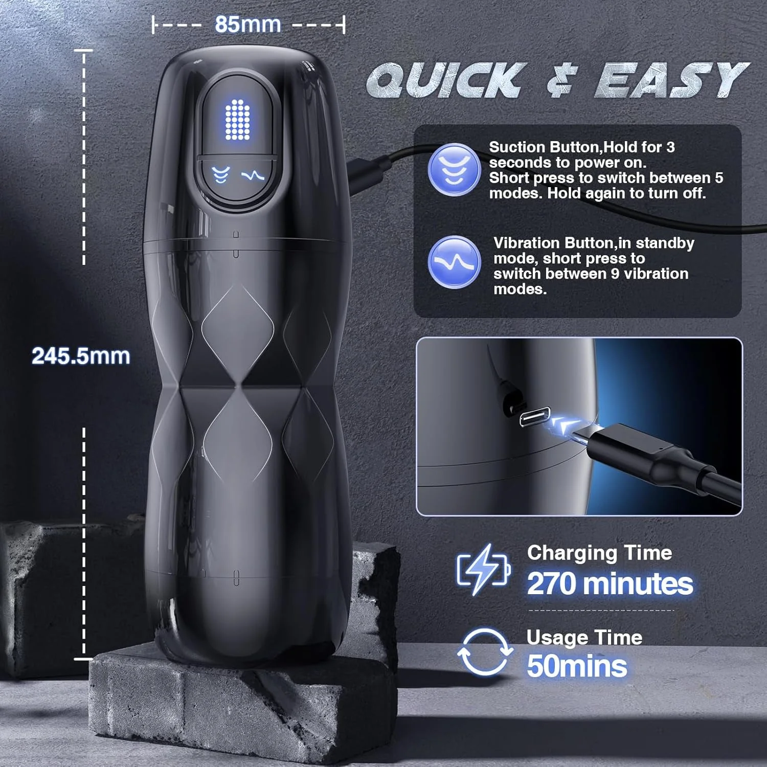 MidnightPhantom App-Control Male Masturbator | Suction & Vibration - Image 6