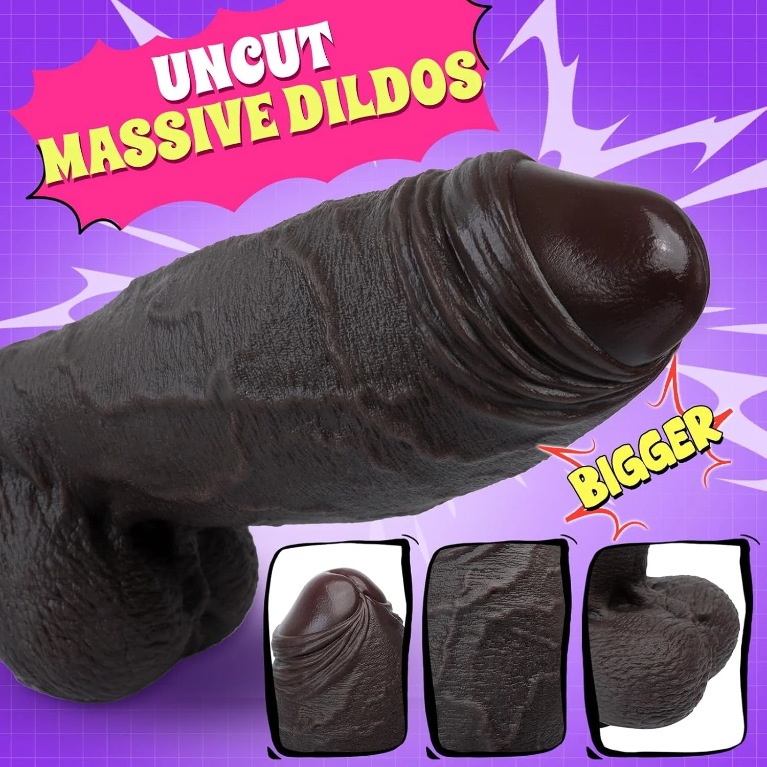 MightyGirth XXL Uncut Suction Cup Ebony Dildo 3" Diameter - Image 3