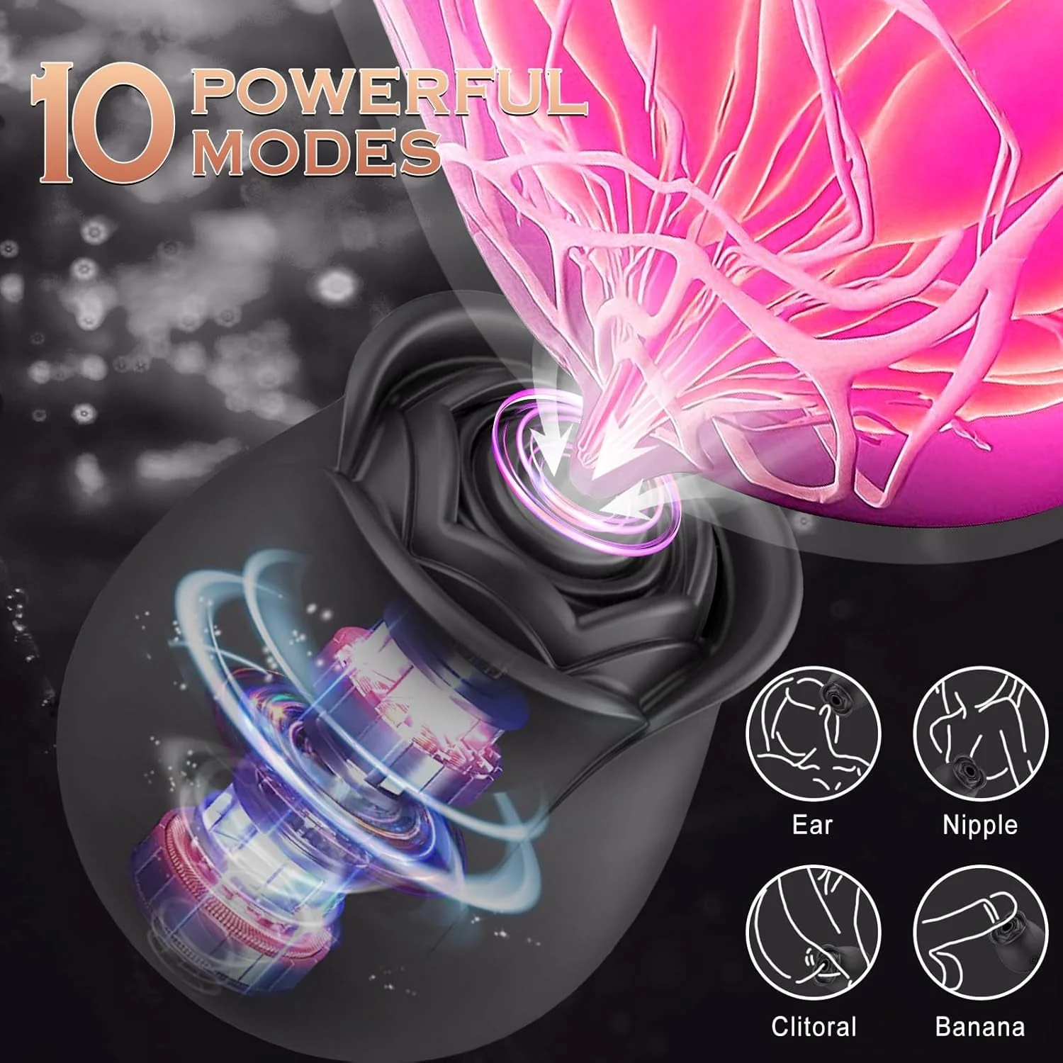 NoirBloom Black App Controlled Rose Suction Vibrator - Image 2