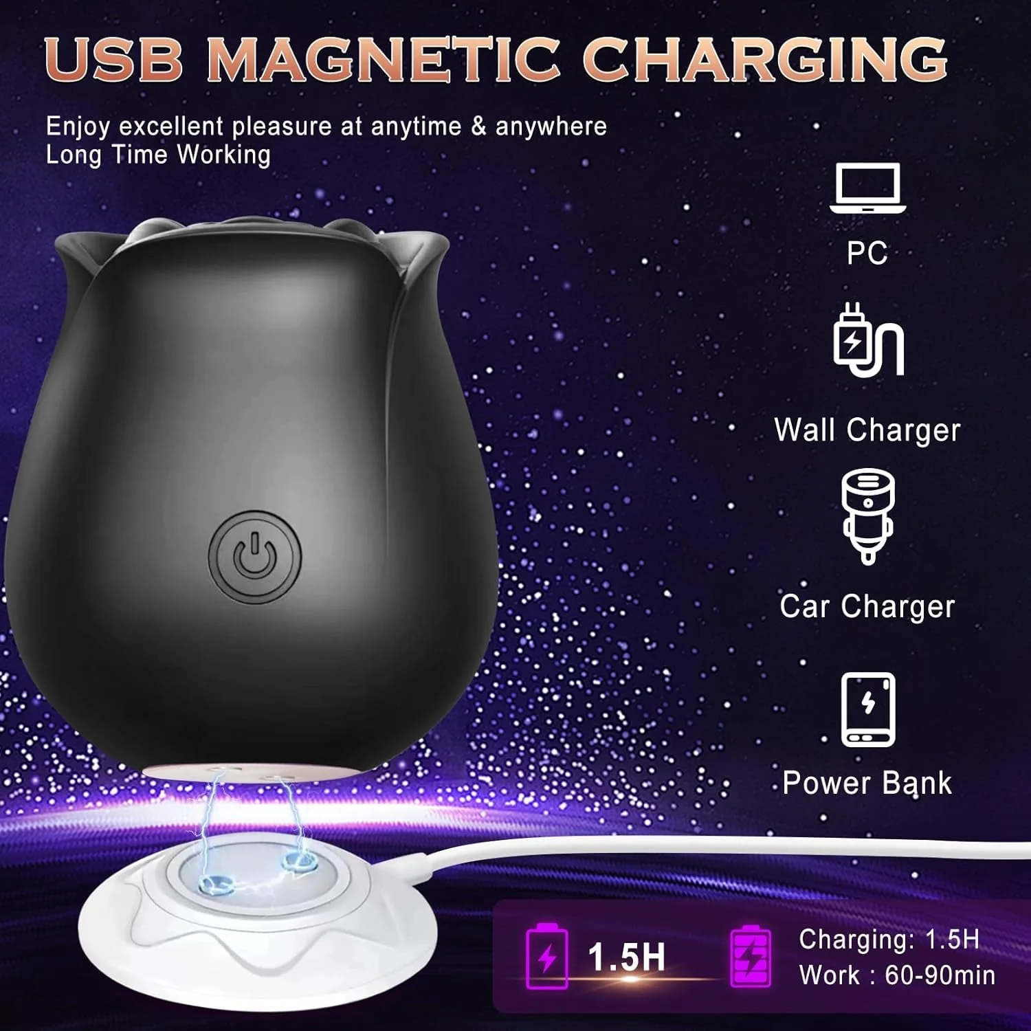 NoirBloom Black App Controlled Rose Suction Vibrator - Image 4