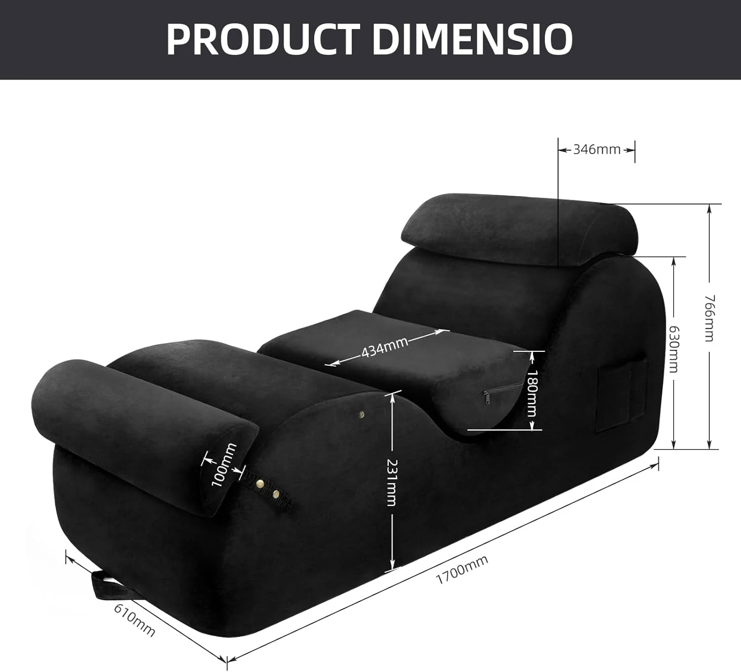 NoirCurve XL Black Sex Chaise Lounge - Image 3
