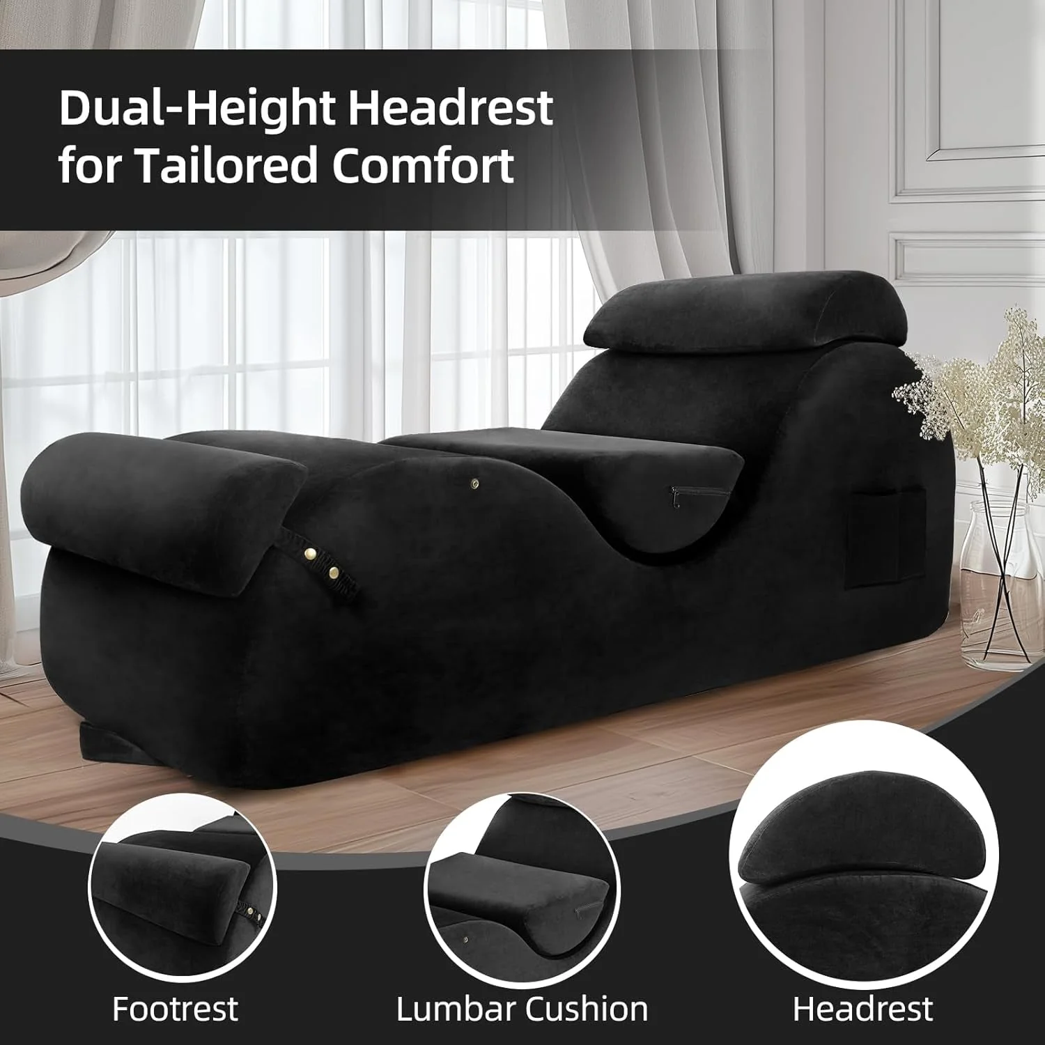 NoirCurve XL Black Sex Chaise Lounge - Image 5