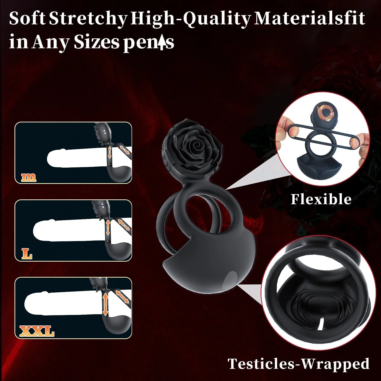 NoirPetal Rose Cock Ring Vibrator for Couples - Image 4