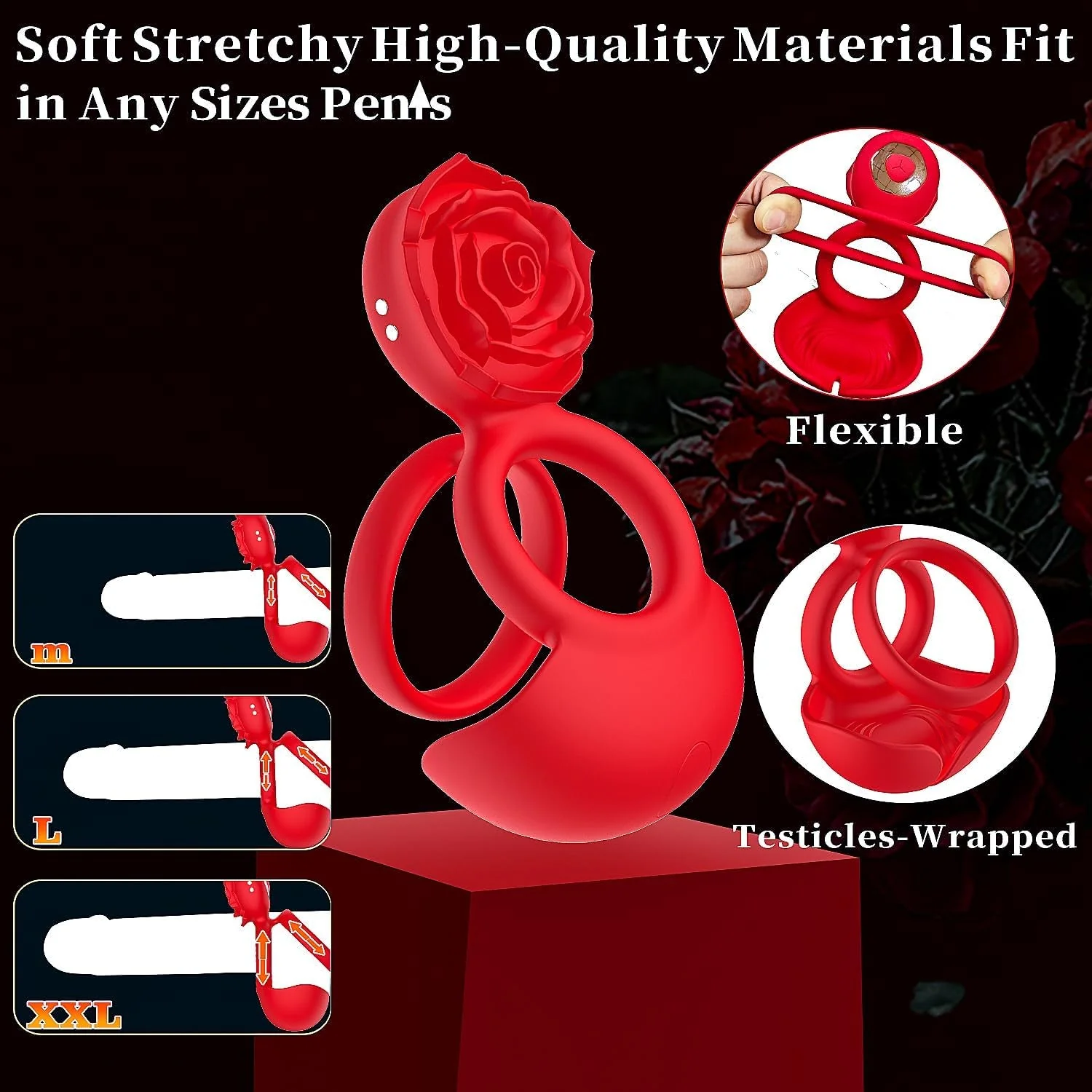 PetalBond Rose Cock Ring Vibrator for Couples - Image 4