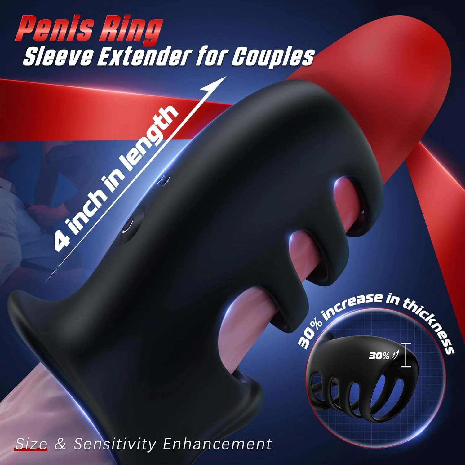 QuadLoop Vibrating Cock Ring Sleeve 10 Modes | Adjustable Fit - Image 4
