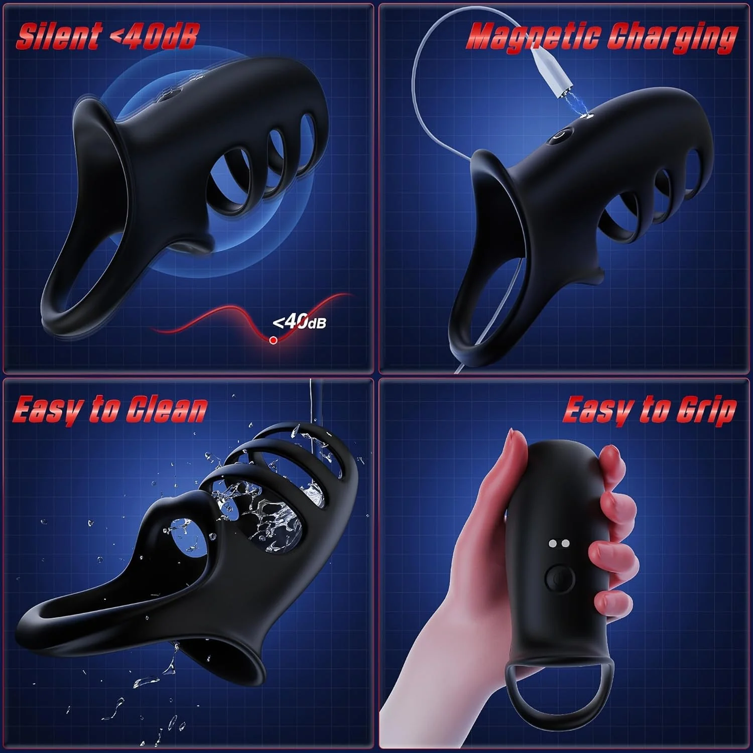 QuadLoop Vibrating Cock Ring Sleeve 10 Modes | Adjustable Fit - Image 8