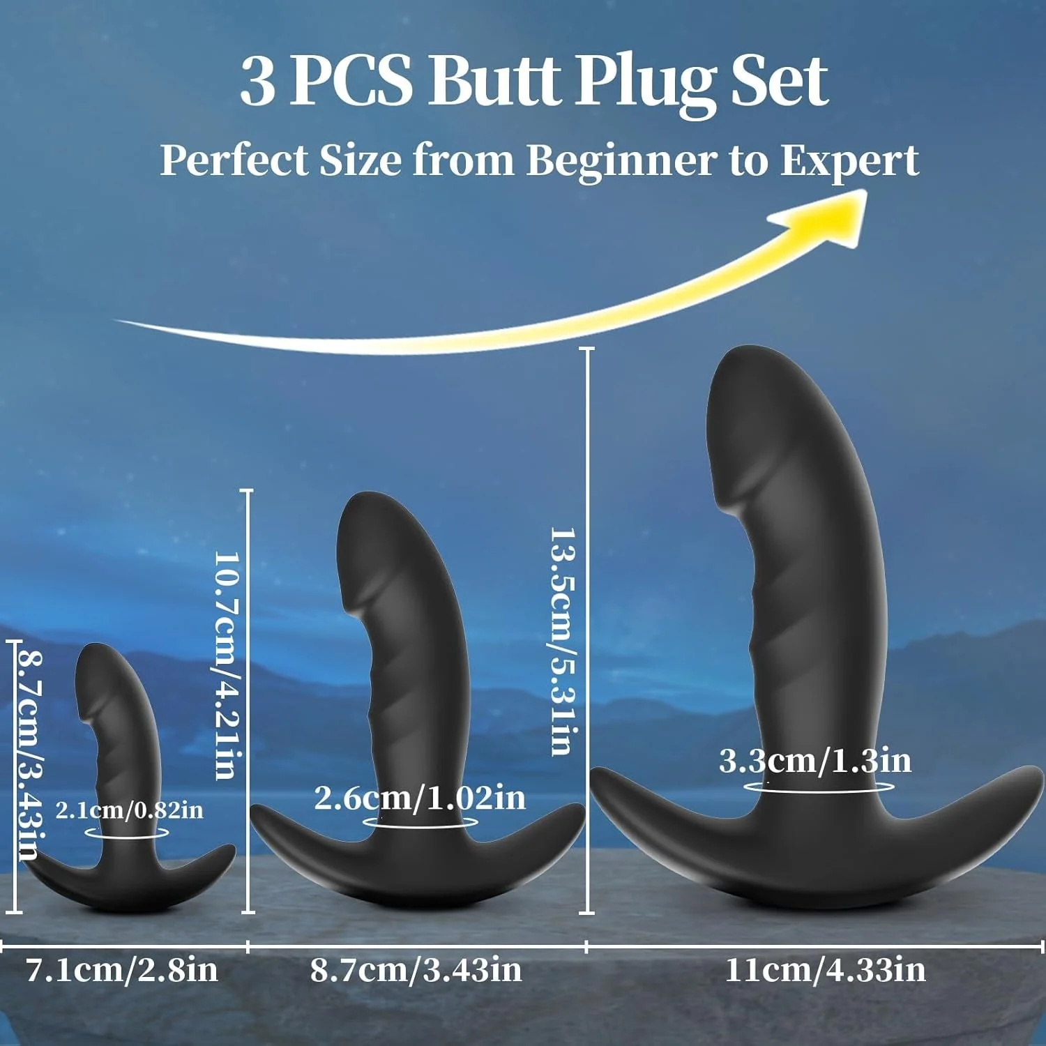 RiseTrio 3-Piece Silicone Anal Training Butt Plug Kit - Image 3