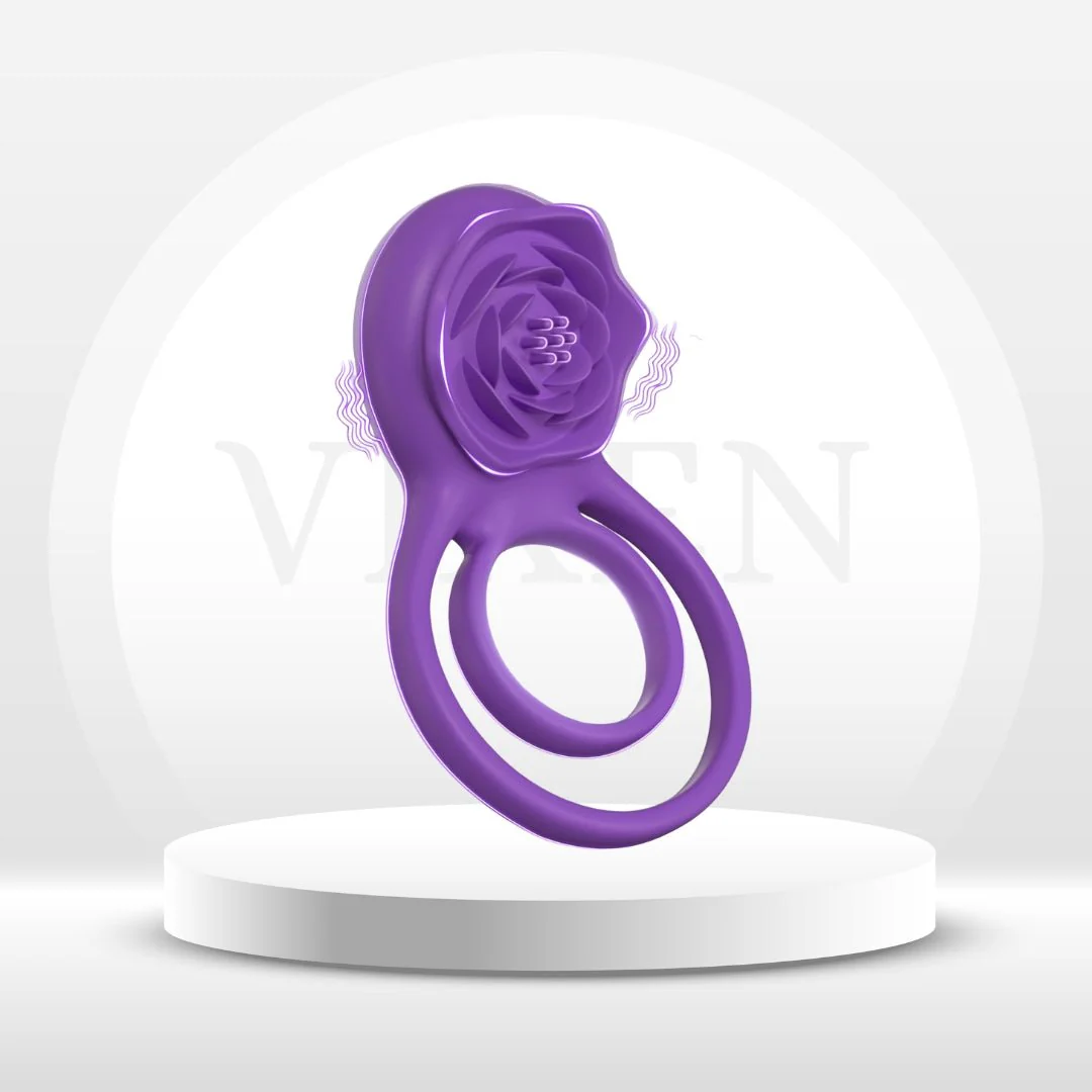 RoseBind Vibrating Dual Cock Ring Rose Clitoral 7 Modes