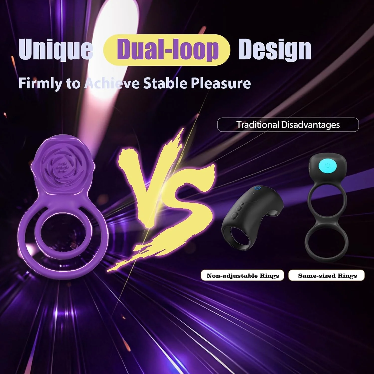 RoseBind Vibrating Dual Cock Ring Rose Clitoral 7 Modes - Image 4