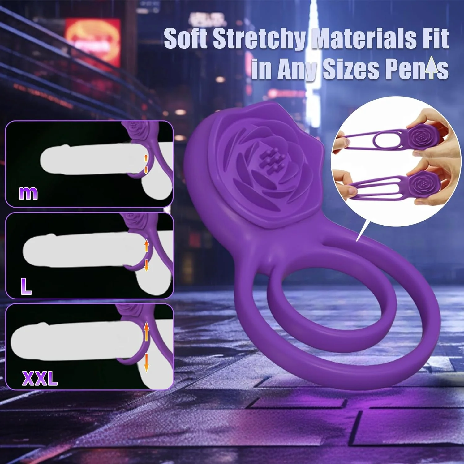 RoseBind Vibrating Dual Cock Ring Rose Clitoral 7 Modes - Image 5