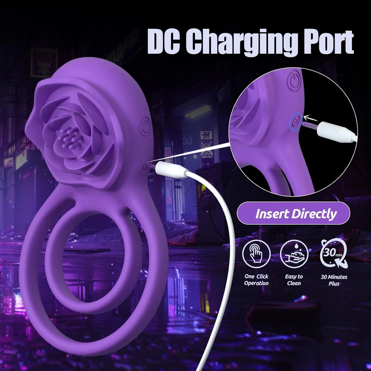RoseBind Vibrating Dual Cock Ring Rose Clitoral 7 Modes - Image 6