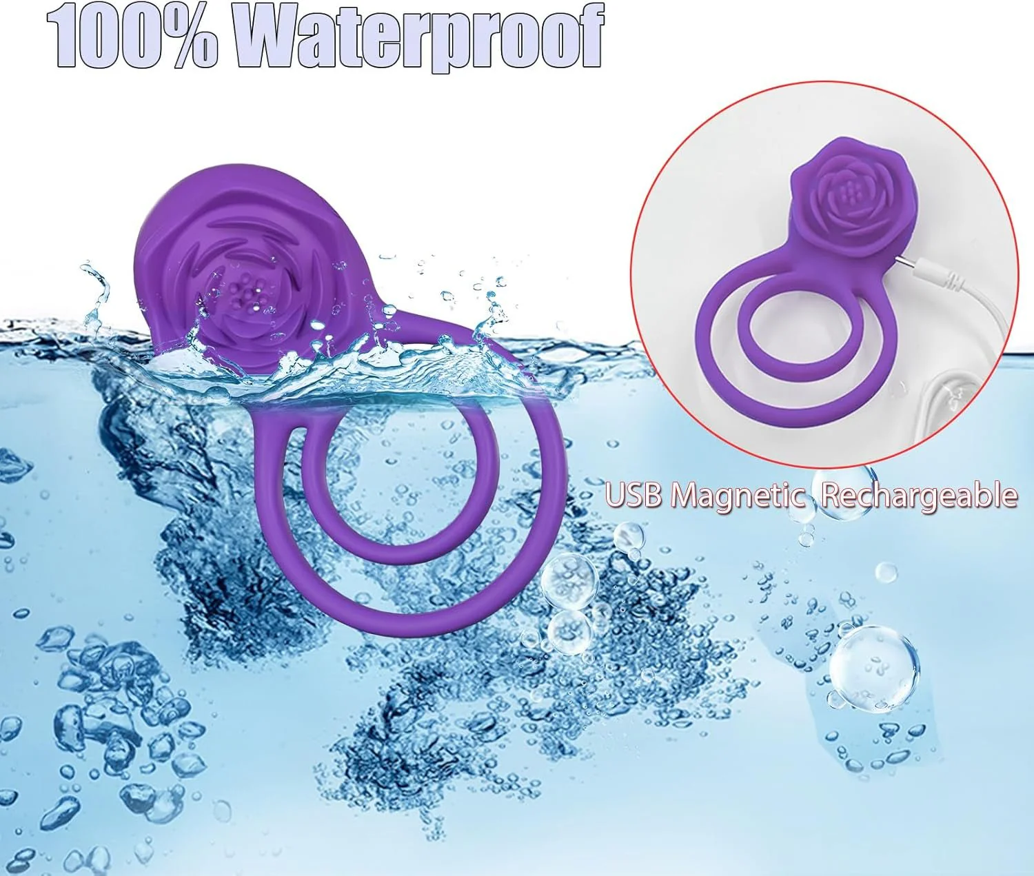 RoseBind Vibrating Dual Cock Ring Rose Clitoral 7 Modes - Image 8