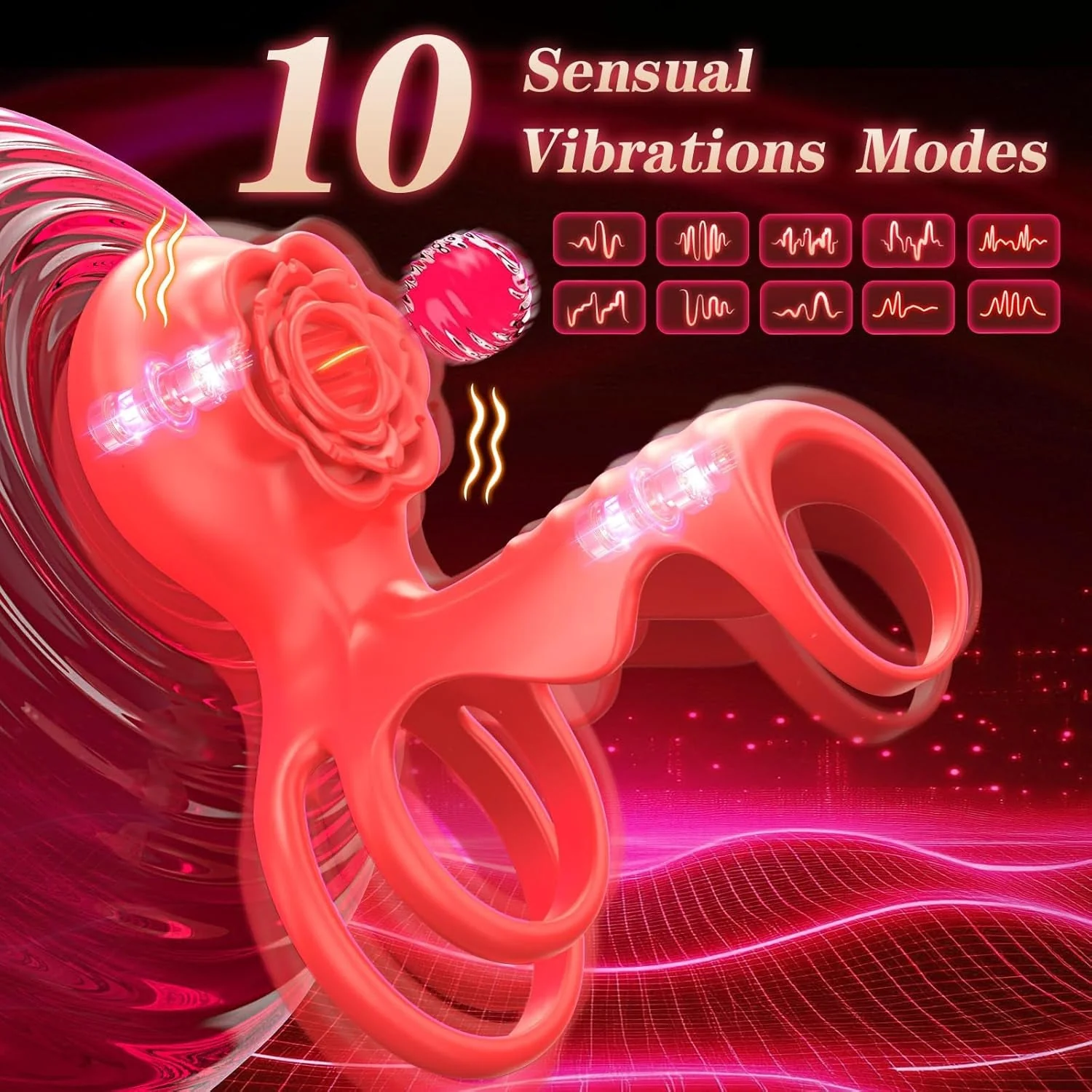 RoseClutch Vibrating Cock Ring Rose Licking Stimulator - Image 3