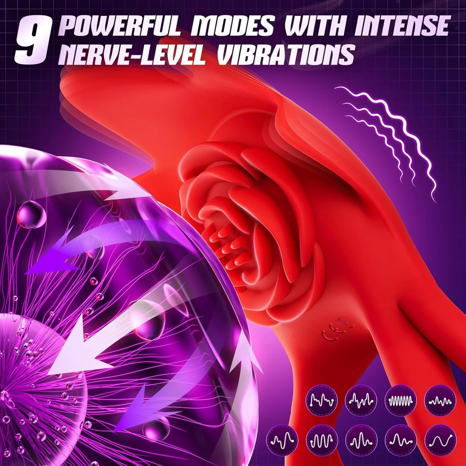 RoseEcho Vibrating Couples Cock Ring Rose AI Sync 9 Modes - Image 2