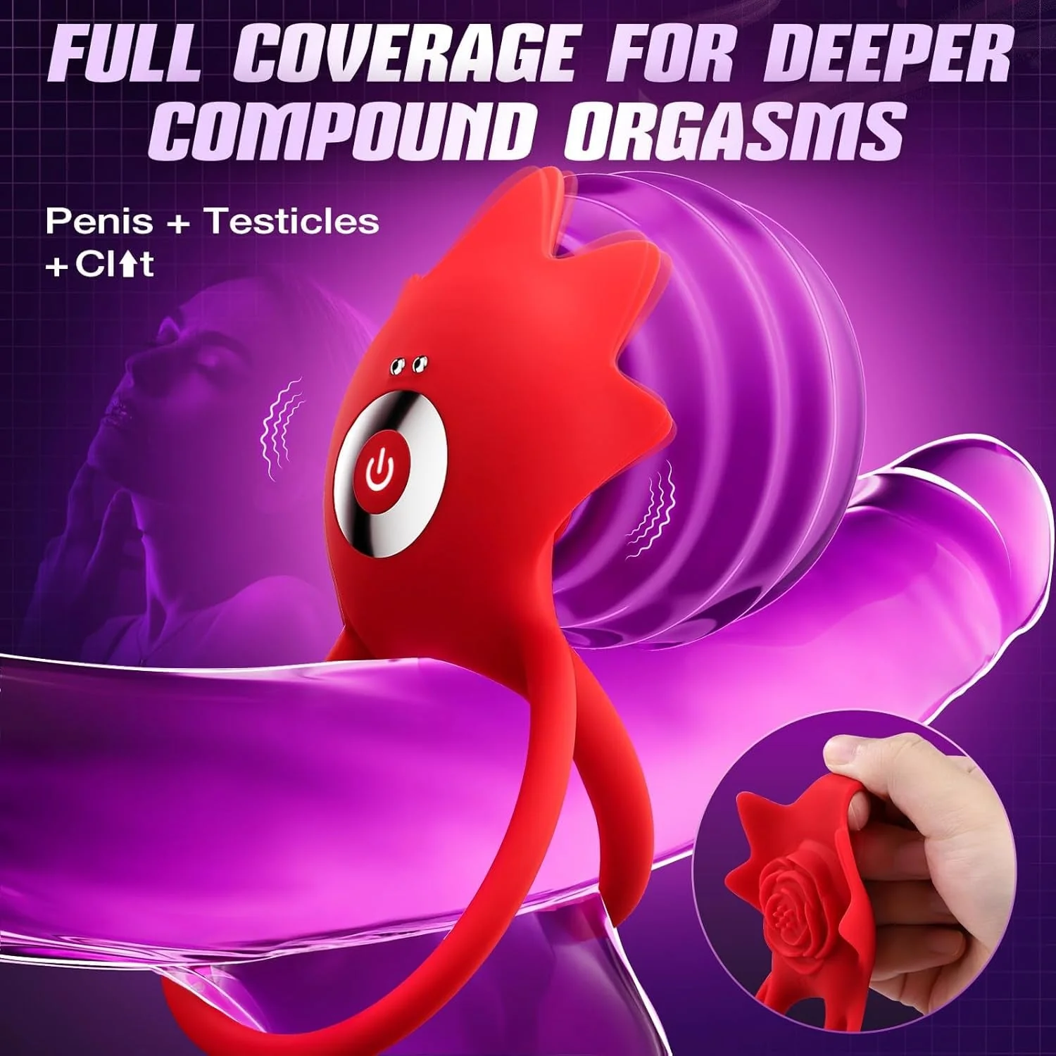 RoseEcho Vibrating Couples Cock Ring Rose AI Sync 9 Modes - Image 6