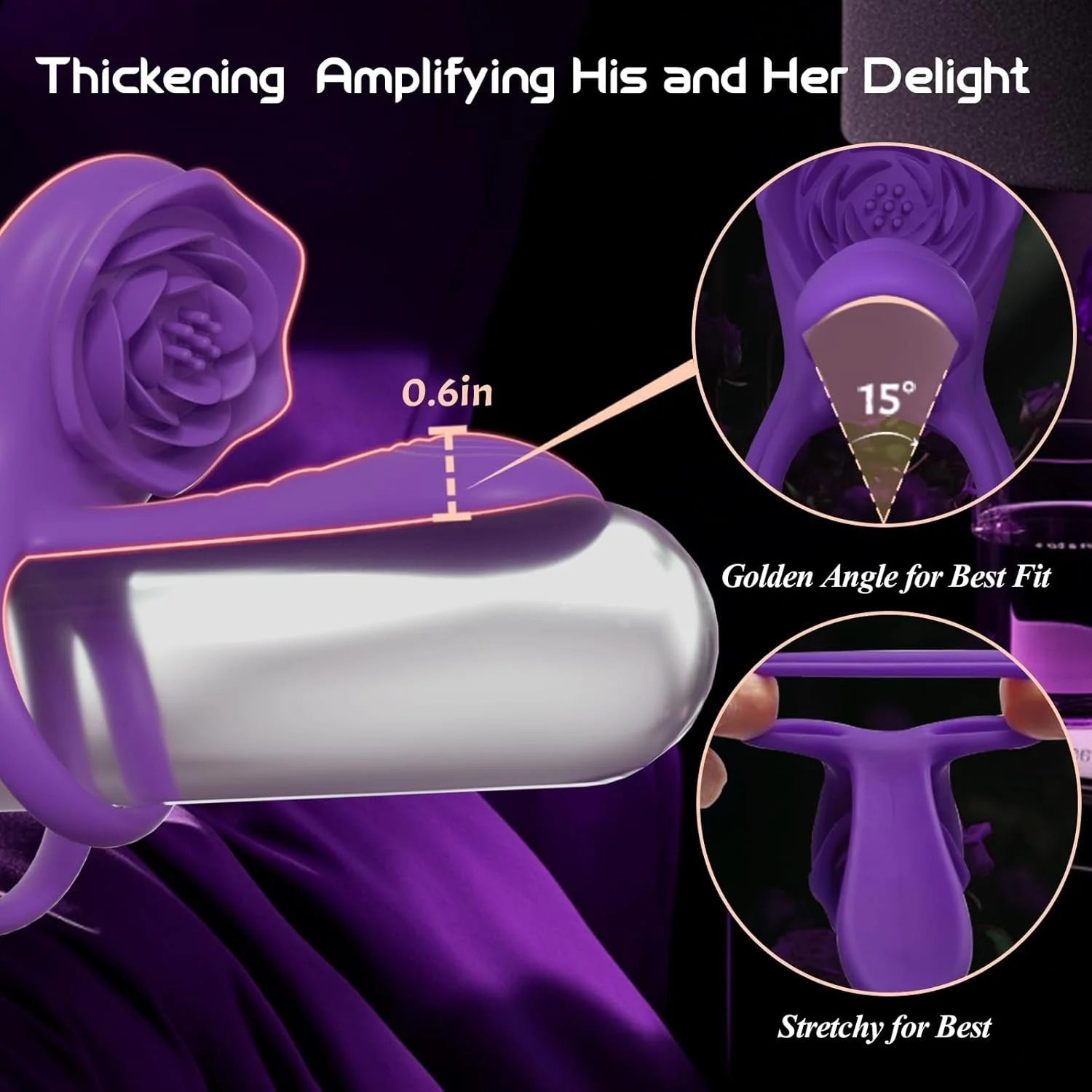 RoseQuartet Vibrating Cock Ring Rose Girth Sleeve 9 Modes - Image 2