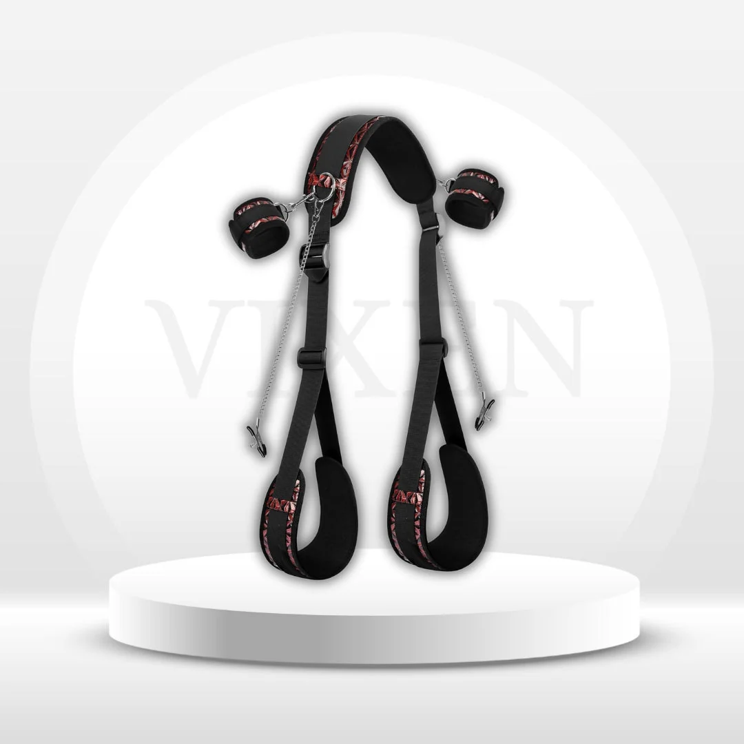 ScarletLift Neck-to-Thigh Bondage Sling – Cuffs & Nipple Clamps