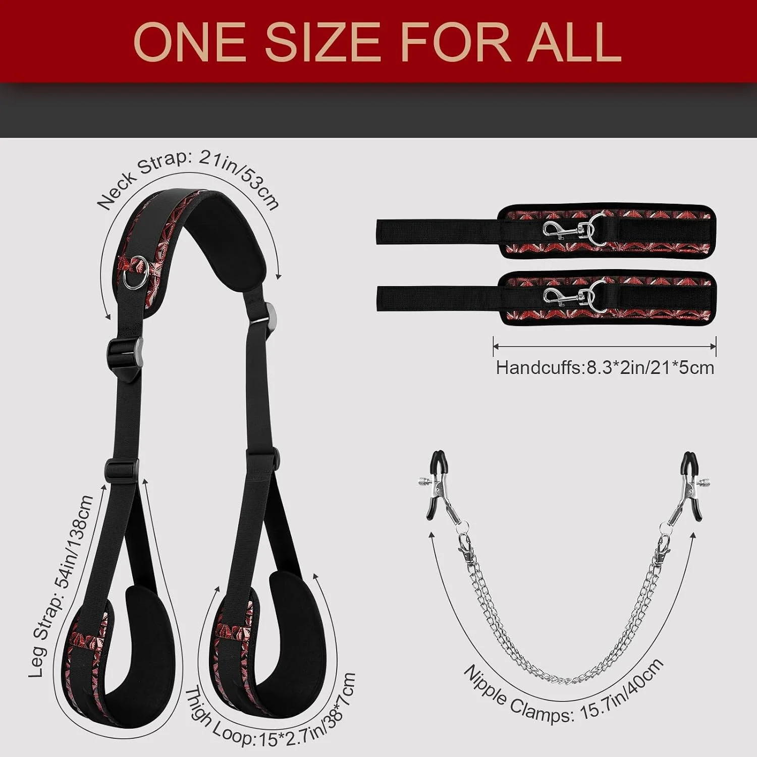 ScarletLift Neck-to-Thigh Bondage Sling – Cuffs & Nipple Clamps - Image 7