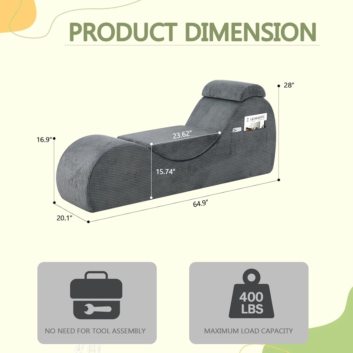 ShadowVice Dark Gray Sex Chaise Lounge Chair - Image 2