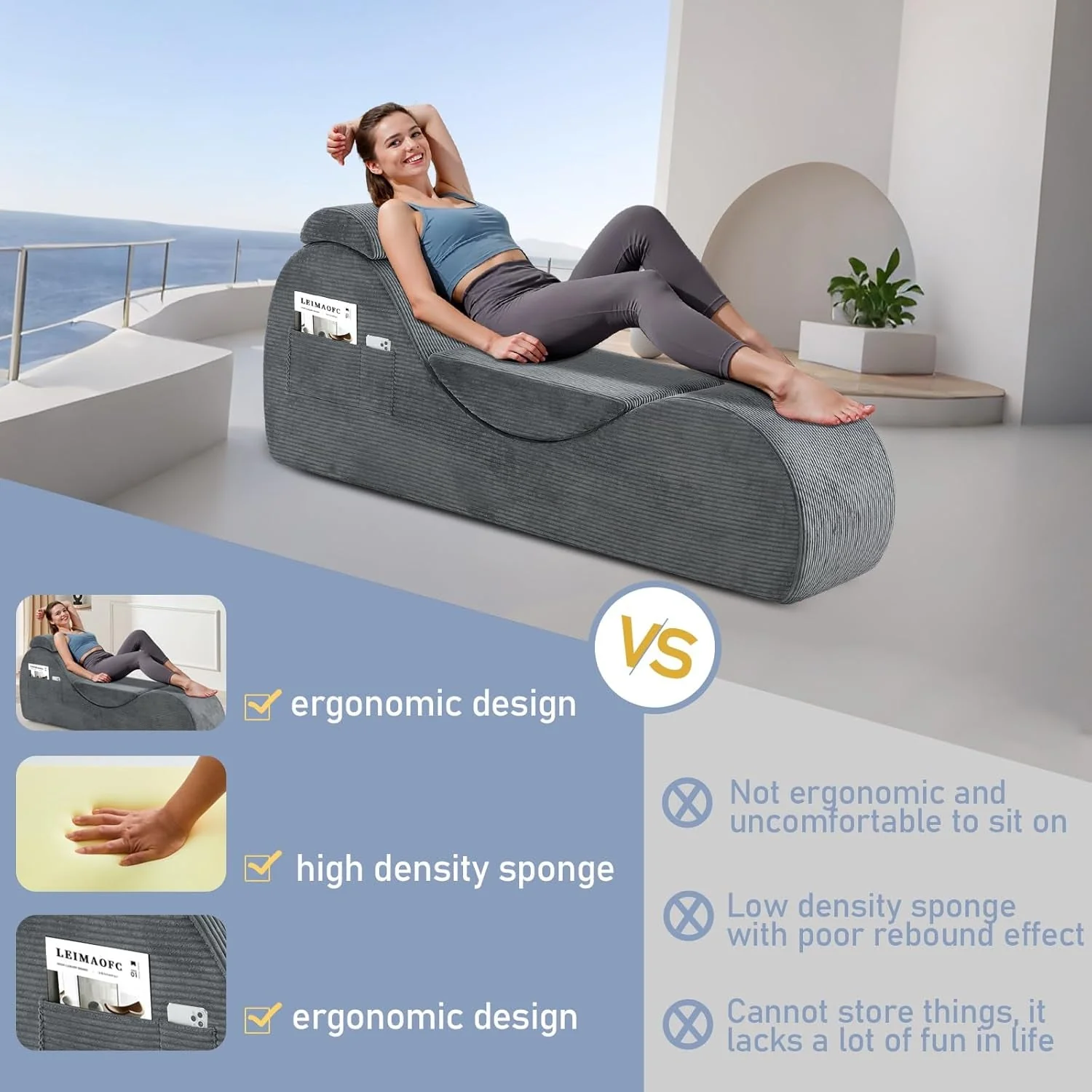 ShadowVice Dark Gray Sex Chaise Lounge Chair - Image 6