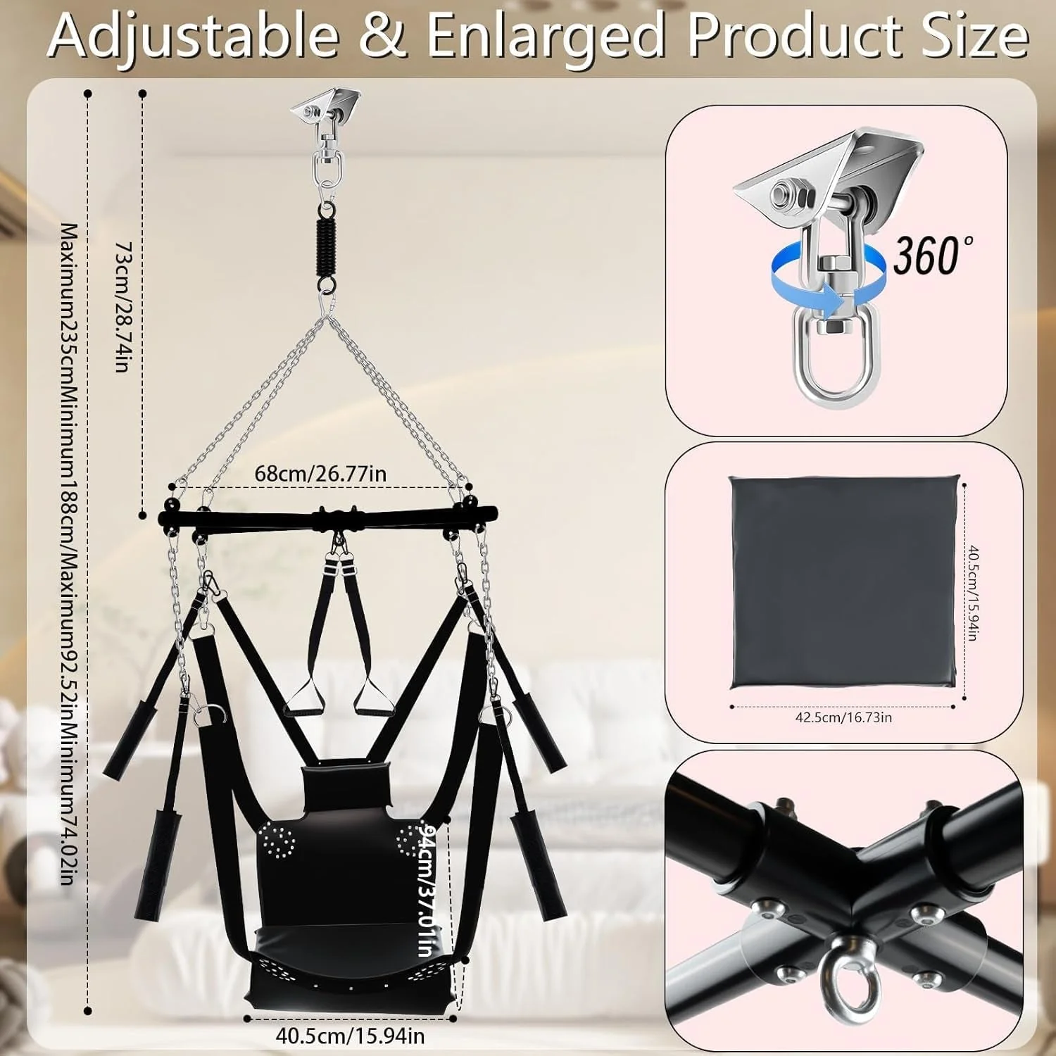 SpinLux 360° Rotating Sex Swing Padded Leather Kit - Image 5